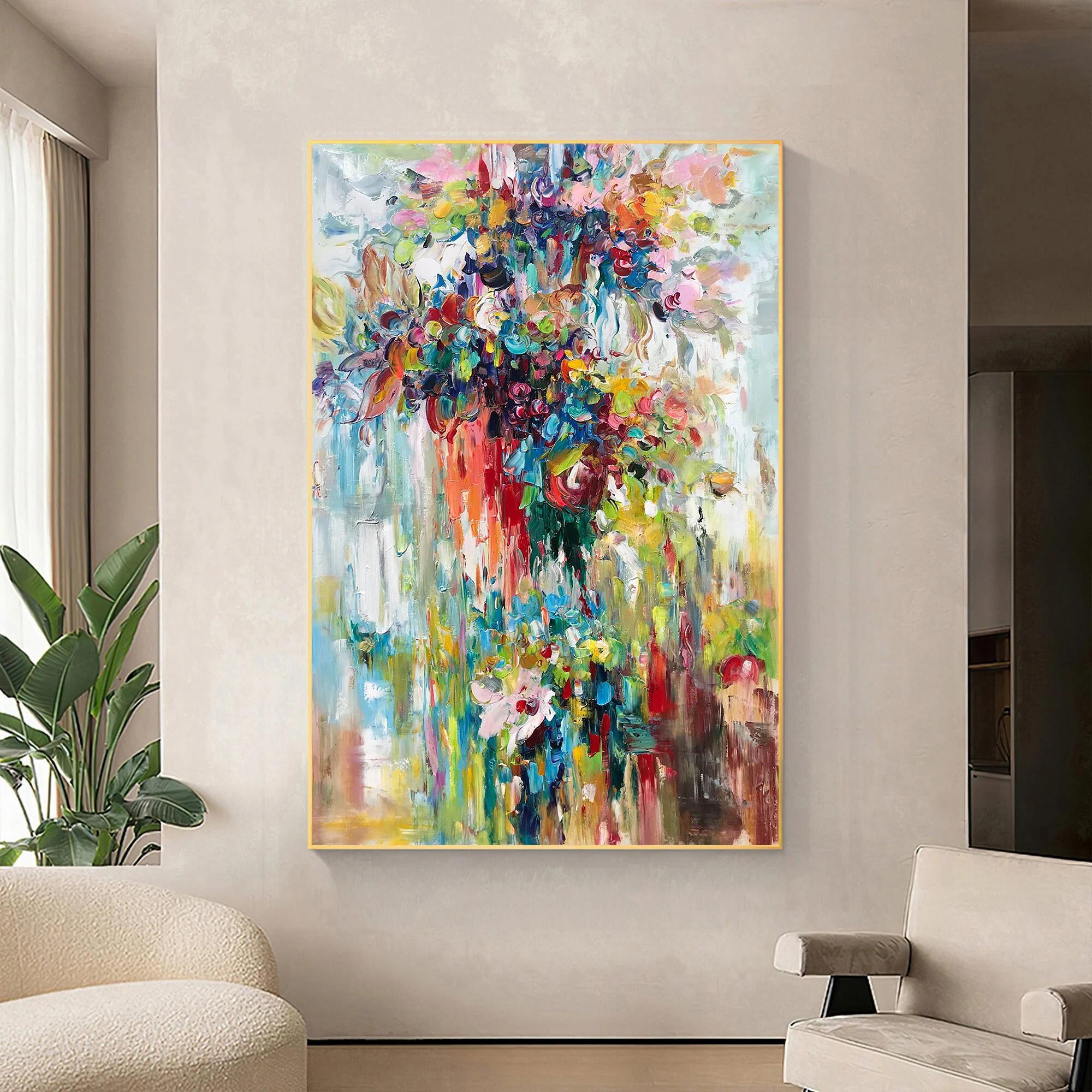 Beautiful flowers Bright colors wall decor texture Oil Paintings